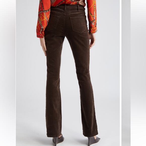 NEW L’Agence Stevie chocolate brown velveteen gold chain detail bootcut pants - Picture 4 of 16